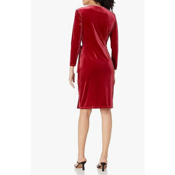 ANNE KLEIN Velvet Wrap Dress Small Titian Red V Neck Pullover Holiday NWT - Picture 3 of 13